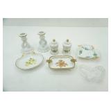 Vintage Porcelain Ashtrays, soap dish, antique dusting powder porcelain jars, vintage porcelain candlesticks