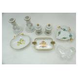 Vintage Porcelain Ashtrays, soap dish, antique dusting powder porcelain jars, vintage porcelain candlesticks