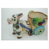 Vintage 1950s Ceramic Donkey Cart Planter 6.5"x3"x3.25"
