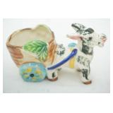 Vintage 1950s Ceramic Donkey Cart Planter 6.5"x3"x3.25"