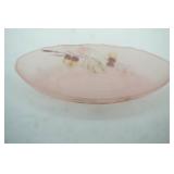Vintage Satin Pink Glass Dish. Hand-painted 10"x4.5"x2"