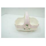 Vintage Teleflora pink & white ceramic basket 8.5"x6.5"x6"