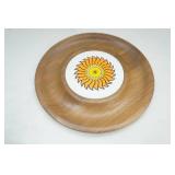 Vintage American Black Walnut Sunflower Snack Tray 12" diameter