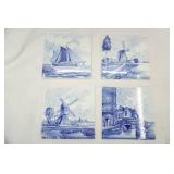 (4ct) Vintage Delft Hand Painted Tiles. Holland. 6" square