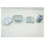 Vintage Blue Onion Lidded Trinket Dish, Planter, Basket, blue & white ceramic/porcelain lidded jar