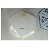 Vintage Blue Onion Lidded Trinket Dish, Planter, Basket, blue & white ceramic/porcelain lidded jar