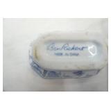 Vintage Blue Onion Lidded Trinket Dish, Planter, Basket, blue & white ceramic/porcelain lidded jar