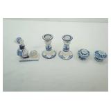 Vintage Delft Blue Dutch Holland Ceramic Taper Candle Holders, Elesva Holland 757 Delft Candle Holder, Flow Blue & WHite porcelain candlestick holders