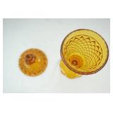 Vintage Indiana Glass amber diamond point pedestal apothecary jar w/lid. 12" tall