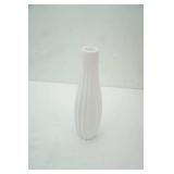white ceramic vase. fluted, vertically ribbed design 13" tall