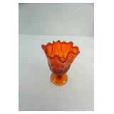 Vintage Fenton Art Glass Amberina Handkerchief Pedestal Vase