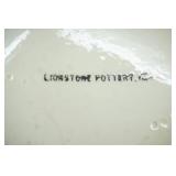 white/speckled blue ceramic jug; vintage Ironstone sunflower pitcher; pottery pitcher and plate