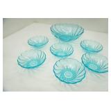 Vintage Hazel Atlas Capri Seashell Swirl turquoise blue bowl set