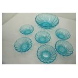 Vintage Hazel Atlas Capri Seashell Swirl turquoise blue bowl set