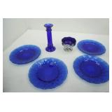 Vintage Avon Royal Sapphire Cobalt Blue 8" Salad Plates, Pedestal Candy Dish, and Candle Holder