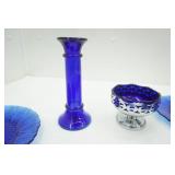 Vintage Avon Royal Sapphire Cobalt Blue 8" Salad Plates, Pedestal Candy Dish, and Candle Holder