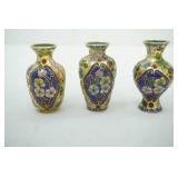 (3ct) Vintage miniature Chinese cloisonne enamel vases 3.5" tall