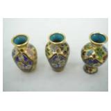 (3ct) Vintage miniature Chinese cloisonne enamel vases 3.5" tall