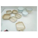 Vintage Enamel Nesting/Mixing Bowls (1 lid) and Divided Littonware Food Containers