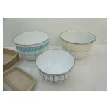 Vintage Enamel Nesting/Mixing Bowls (1 lid) and Divided Littonware Food Containers