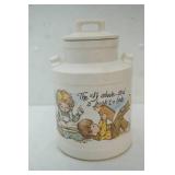 Vintage McCoy Ceramic Cream Can Cookie Jar. "The Sky  Above and a book to Love"