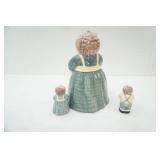 Vintage Cookie Jar & Matching Salt & Pepper Shakers. "Sugar" doll 11" tall