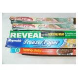 Kitchen Supplies: plastic wrap, freezer paper, roasting wrap, aluminum foil