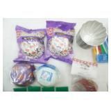 Vintage Aluminum Muffin Tins (reusable), variety of paper baking cups, heart picks