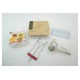 Butter Dish, Pampered Chef Decorator Bottle Set, Vintage Grater, Tortilla Bakers, vintage canning jar lifter-gripper