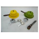 Vintage Mid Century Enameled Fondue Pots & Plates. Green & Yellow