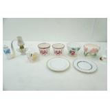 Vintage Avon "Dutch Pipe", Spongeware & other small planters, china plates bell, small porcelain oil lamp