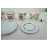 Vintage Avon "Dutch Pipe", Spongeware & other small planters, china plates bell, small porcelain oil lamp