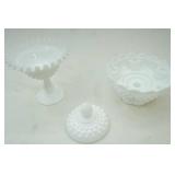 Vintage Hobnail White Milk Glass Pedestal Compote and Candle holder