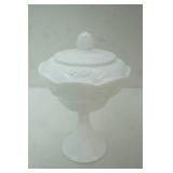 Vintage Indiana Glass milk glass covered compote "Harvest Grape" 11" tall