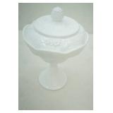 Vintage Indiana Glass milk glass covered compote "Harvest Grape" 11" tall