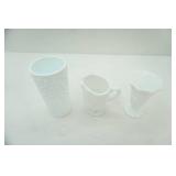 Vintage  Westmoreland Paneled Grape Vine White Milk Glass Vase & Pitcher (approx 6" tall); Indiana milk glass vase 7.5" tall