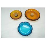 Vintage Ashtrays. Blue & Amber Glass