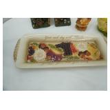 Scarecrow bookends, autumn angel figurine, vintage ceramic planters, ceramic serving tray