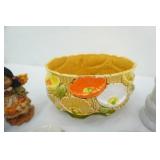 Scarecrow bookends, autumn angel figurine, vintage ceramic planters, ceramic serving tray