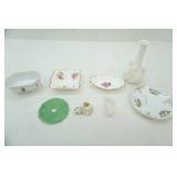 Vintage Rose China Pieces, gold accents, rose bud vase, powder cover