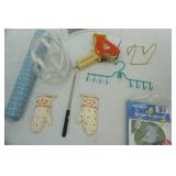 Vintage Poly Oven Mitt Wall Hangs, packing Tape Dispenser, glass anniversary photo frame and more