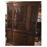 Vintage 1950s Bassett Mahogany bow-front China Cabinet 68"tall