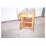 Vintage wooden tea cart or beverage trolley w/drop-leaf sides