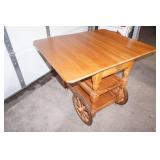 Vintage wooden tea cart or beverage trolley w/drop-leaf sides