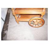 Vintage wooden tea cart or beverage trolley w/drop-leaf sides