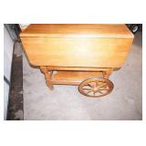 Vintage wooden tea cart or beverage trolley w/drop-leaf sides