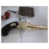 Vintage tobacco pipes, Avon handgun...
