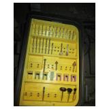 Vintage metal tool box, angle grind...