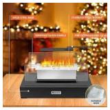 13.7 in. x 5.5 in. Bio-Ethanol Ventless Fireplace in Glass/Black Metal for Indoor/Outdoor, Smokeless Tabletop Fire Pit