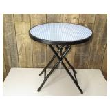 Glass Round Printed Folding Outdoor Portable Side Table Blue - Room Essentials